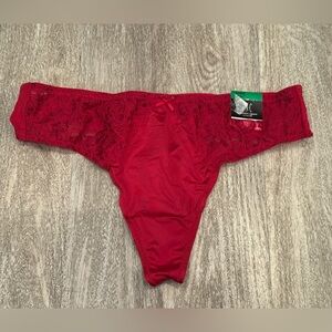 INC Red Lace Trim Thong red Panty Size L